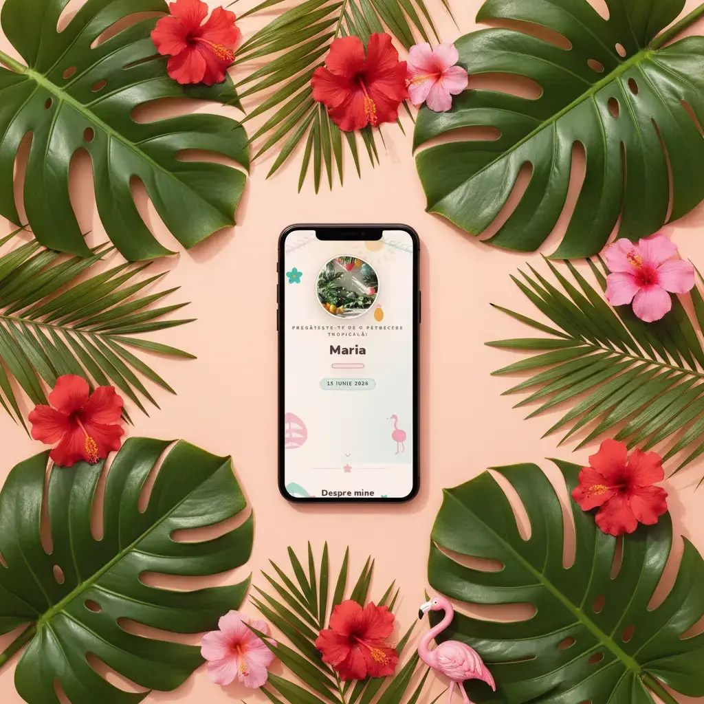 Invitație aniversare digitală model Flamingo cu RSVP
