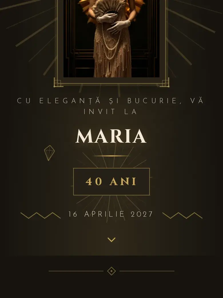 Invitație aniversare digitală model Gala cu RSVP