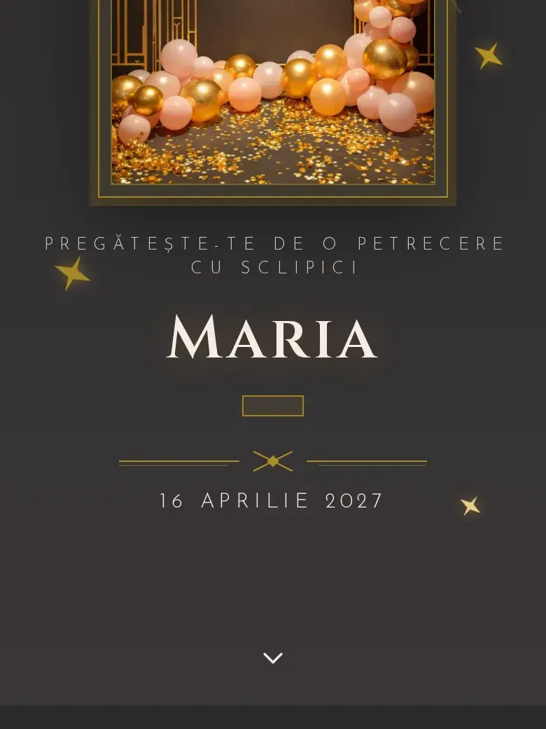 Invitație aniversare digitală model Glam cu RSVP