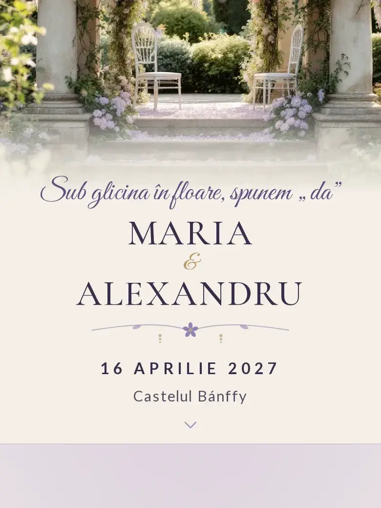 Invitație nuntă digitală model Glicina cu RSVP