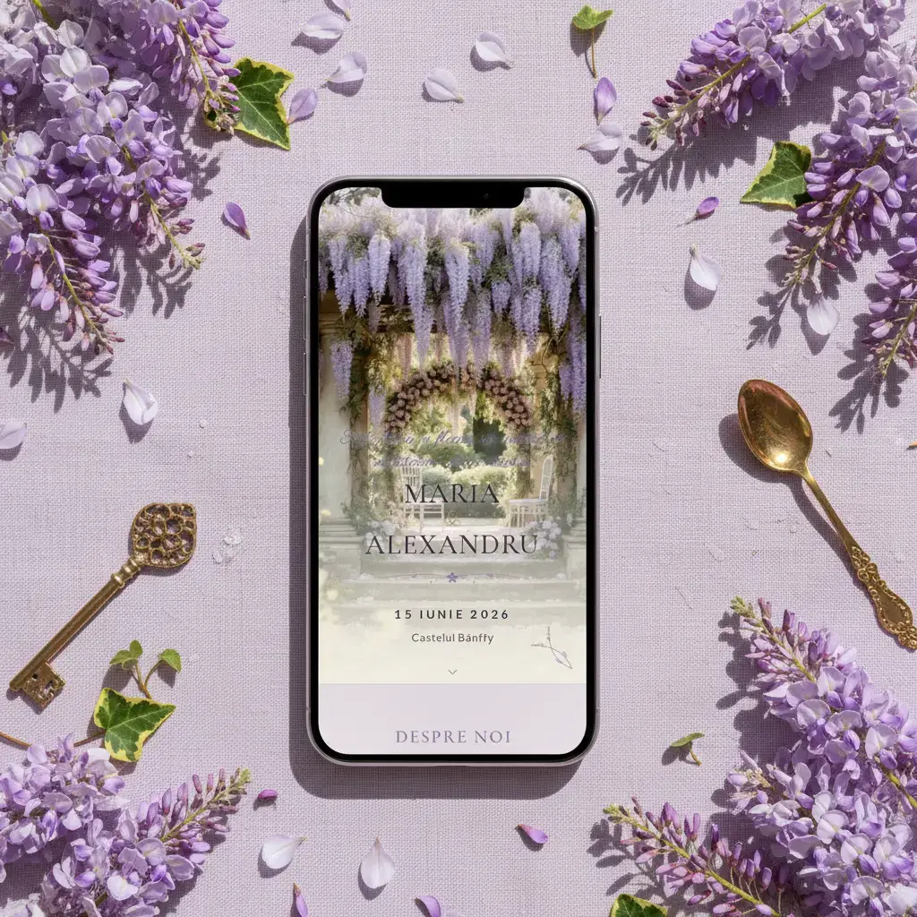 Invitație nuntă digitală model Glicina cu RSVP