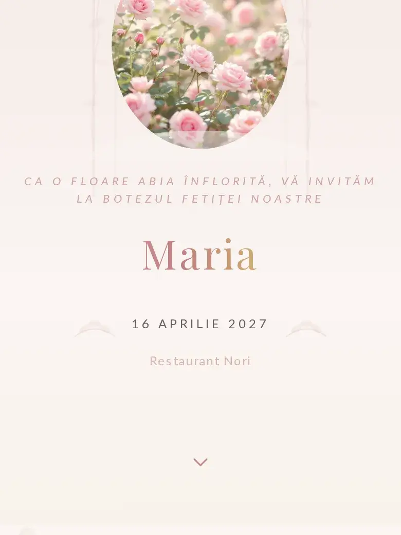 Invitație botez digitală model Grădina cu RSVP