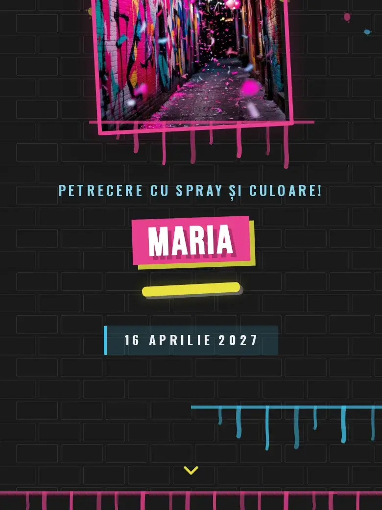 Invitație aniversare digitală model Graffiti cu RSVP
