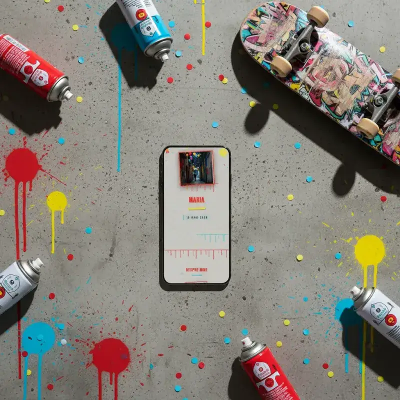 Invitație aniversare digitală model Graffiti cu RSVP