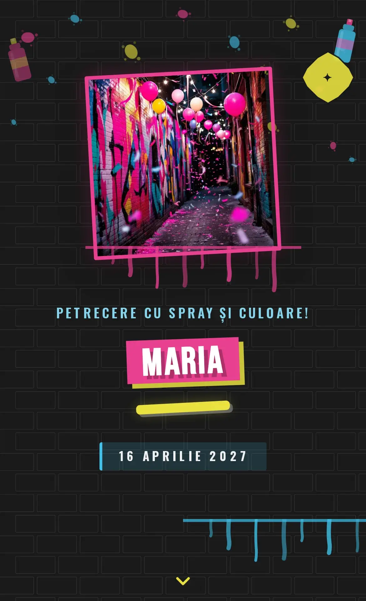 Invitație digitală de aniversare în stil graffiti urban cu atitudine