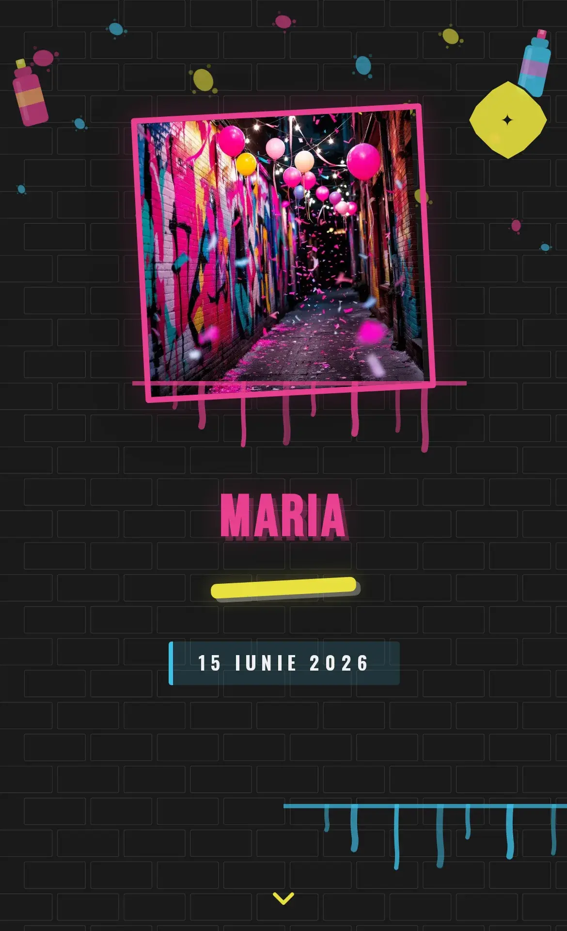 Invitație digitală de aniversare în stil graffiti urban cu atitudine