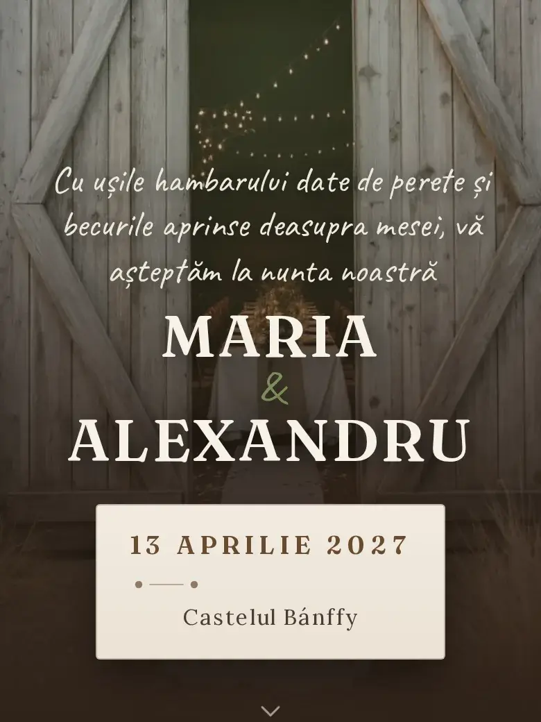 Invitație nuntă digitală model Hambar cu RSVP