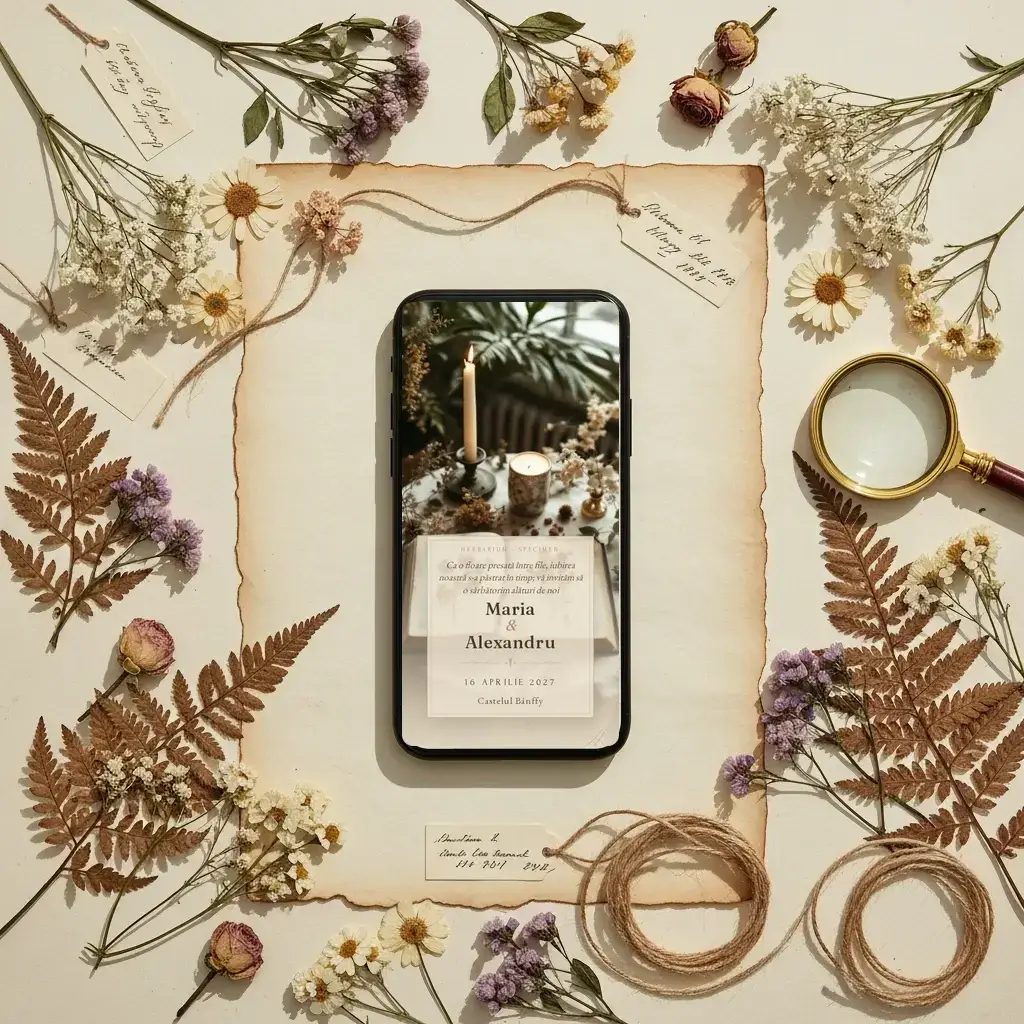 Digital wedding invitation template Herbar with RSVP