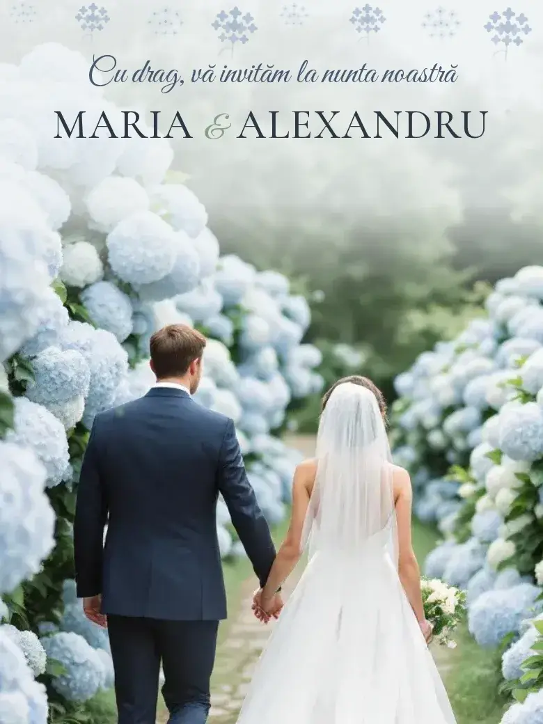 Invitație nuntă digitală model Hortensia cu RSVP