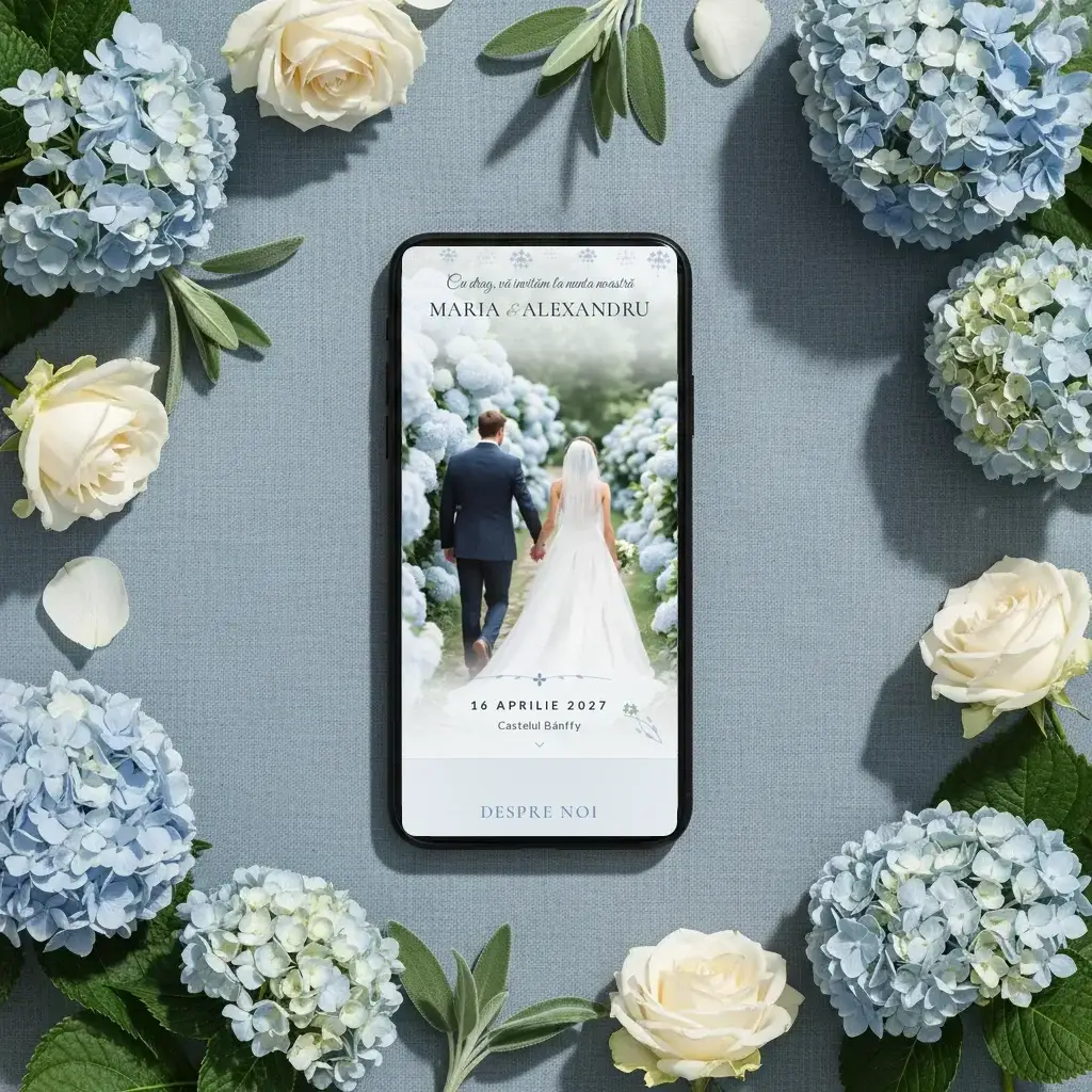 Digital wedding invitation template Hortensia with RSVP