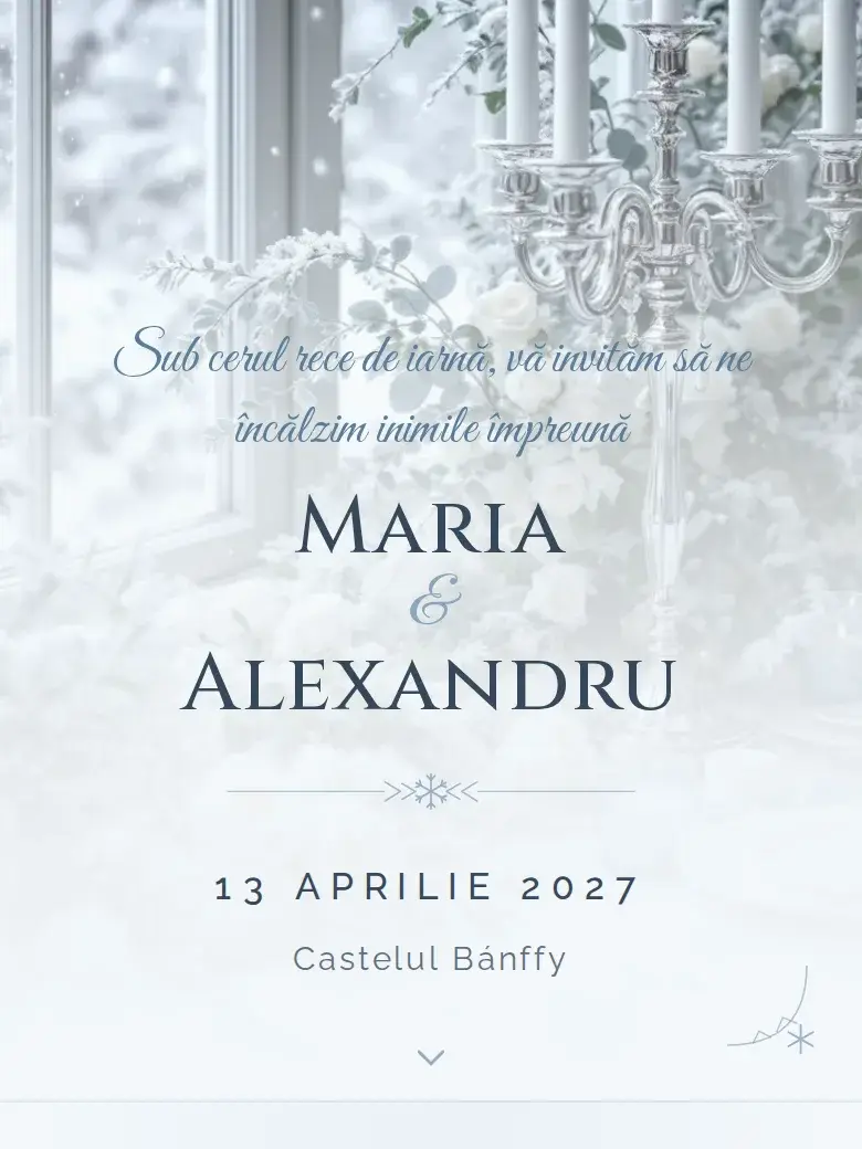 Invitație nuntă digitală model Iarnă cu RSVP