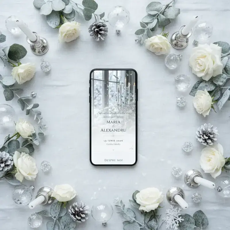 Invitație nuntă digitală model Iarnă cu RSVP