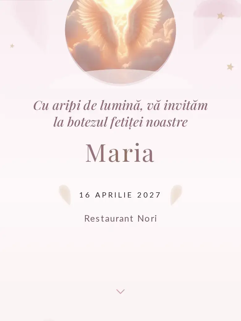 Invitație botez digitală model Îngerașul cu RSVP