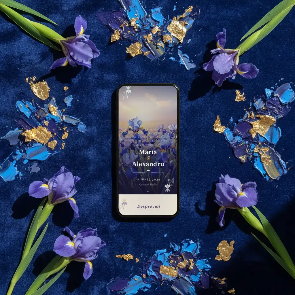 Invitație nuntă digitală model Iris cu RSVP