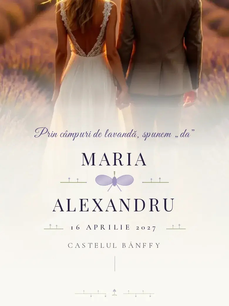 Invitație nuntă digitală model Lavandă cu RSVP