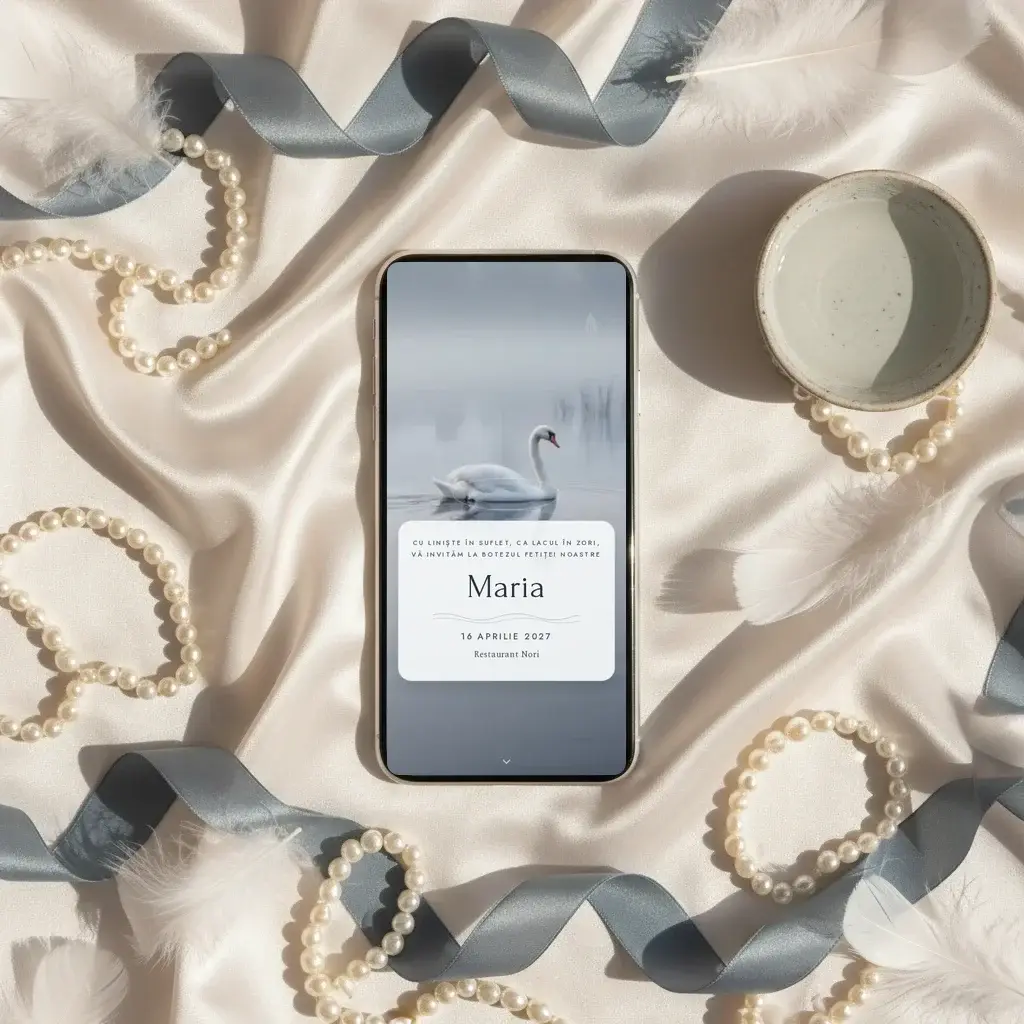Digital christening invitation template Lebădă with RSVP