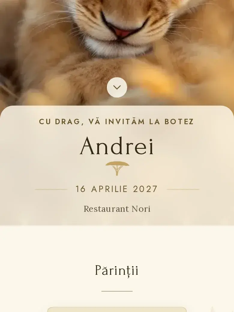 Invitație botez digitală model Leuț cu RSVP