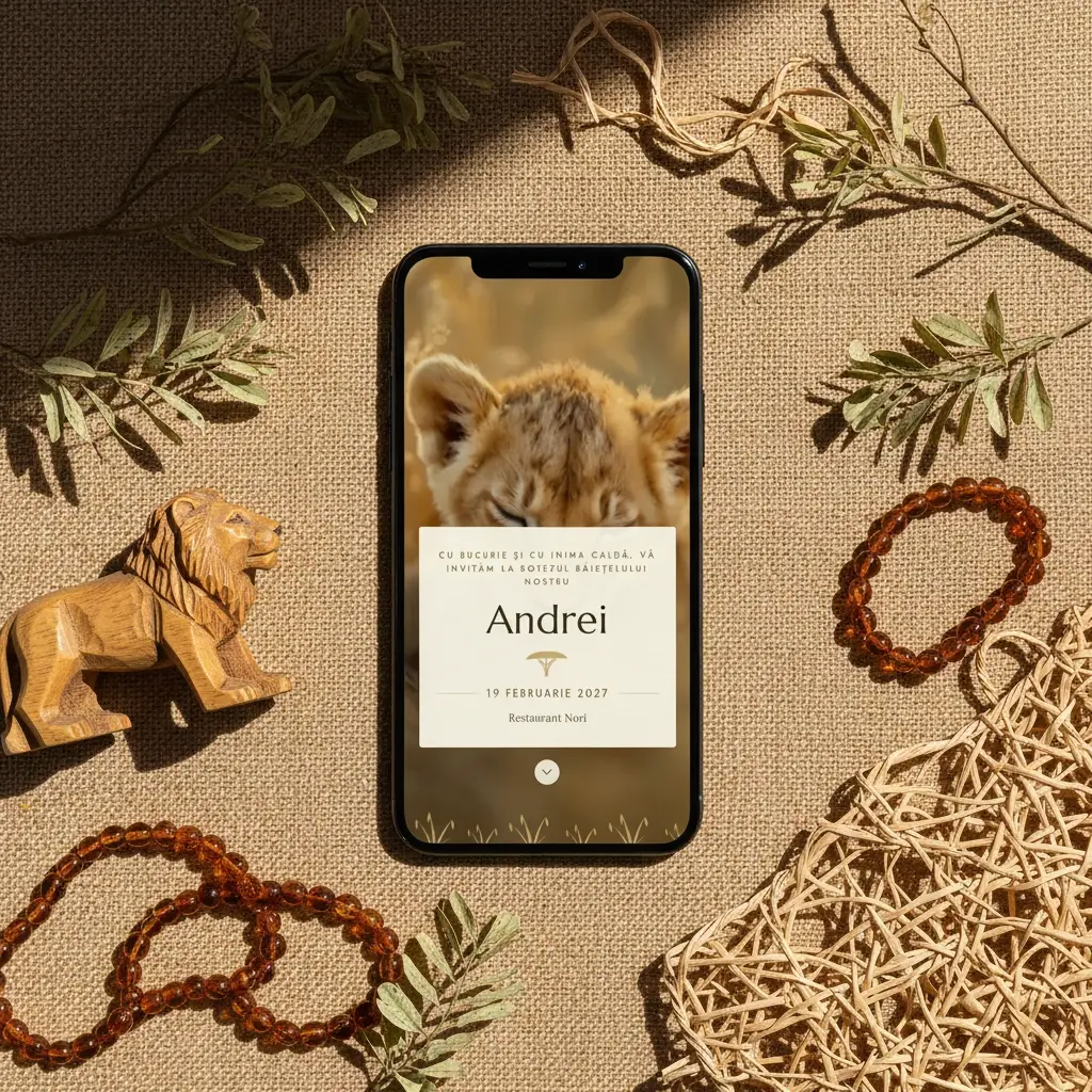 Invitație botez digitală model Leuț cu RSVP