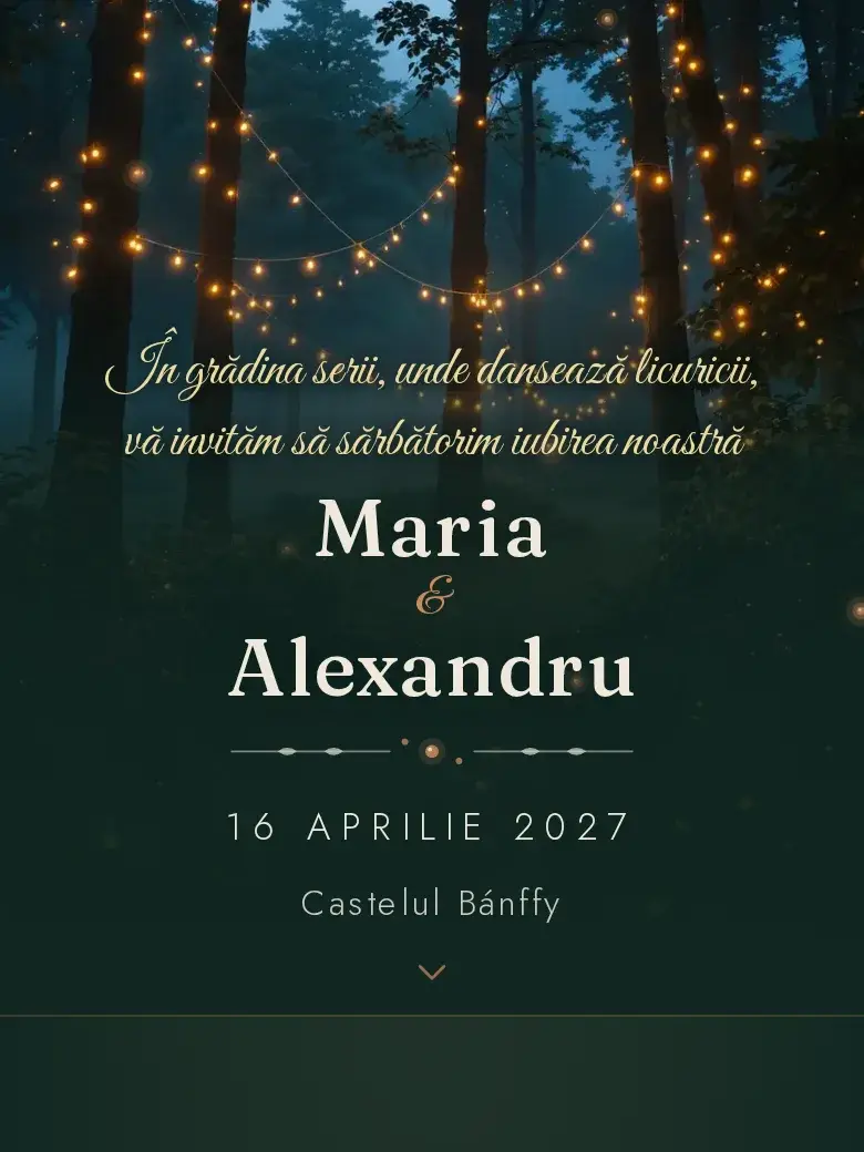 Invitație nuntă digitală model Licurici cu RSVP
