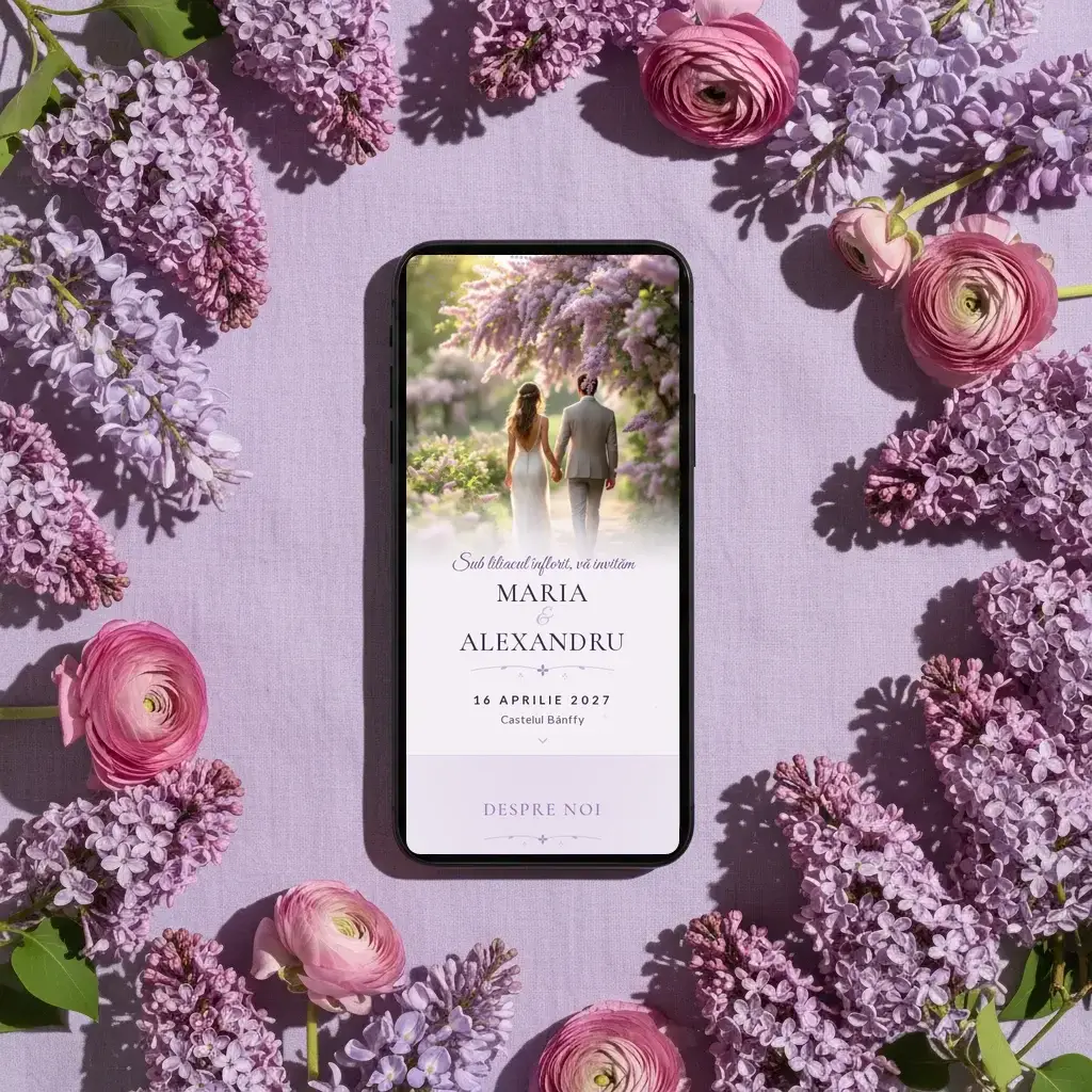 Digital wedding invitation template Liliac with RSVP