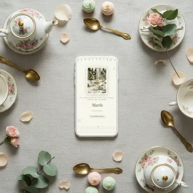 Invitație aniversare digitală model Livadă cu RSVP