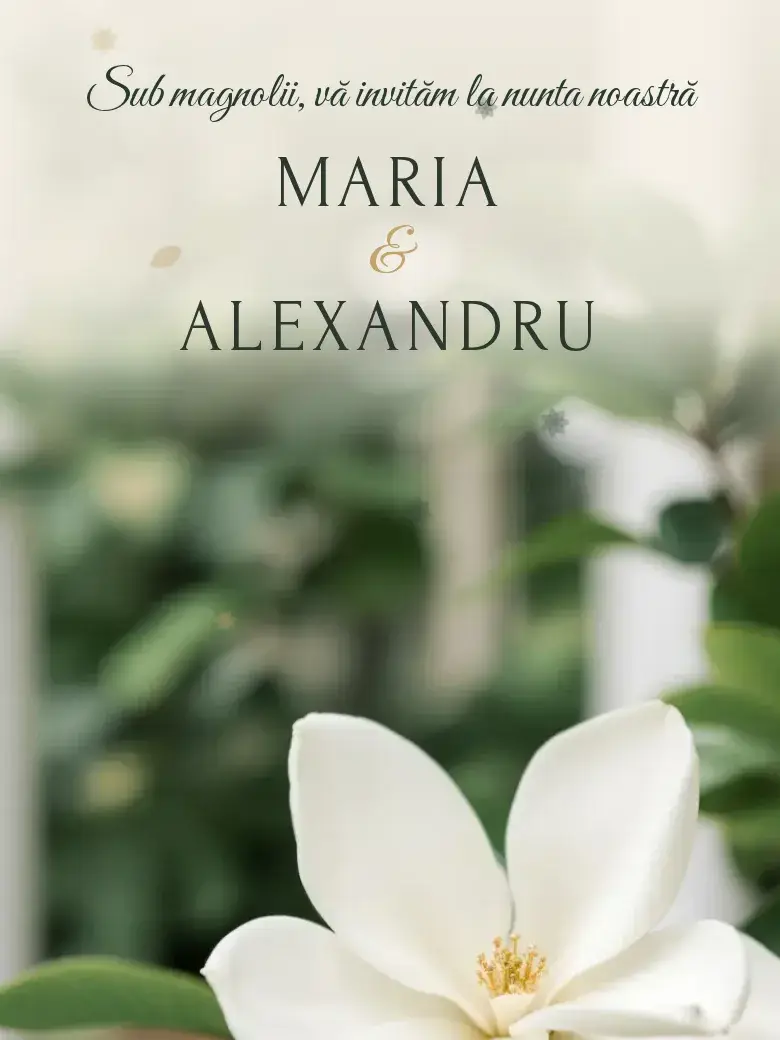Invitație nuntă digitală model Magnolie cu RSVP