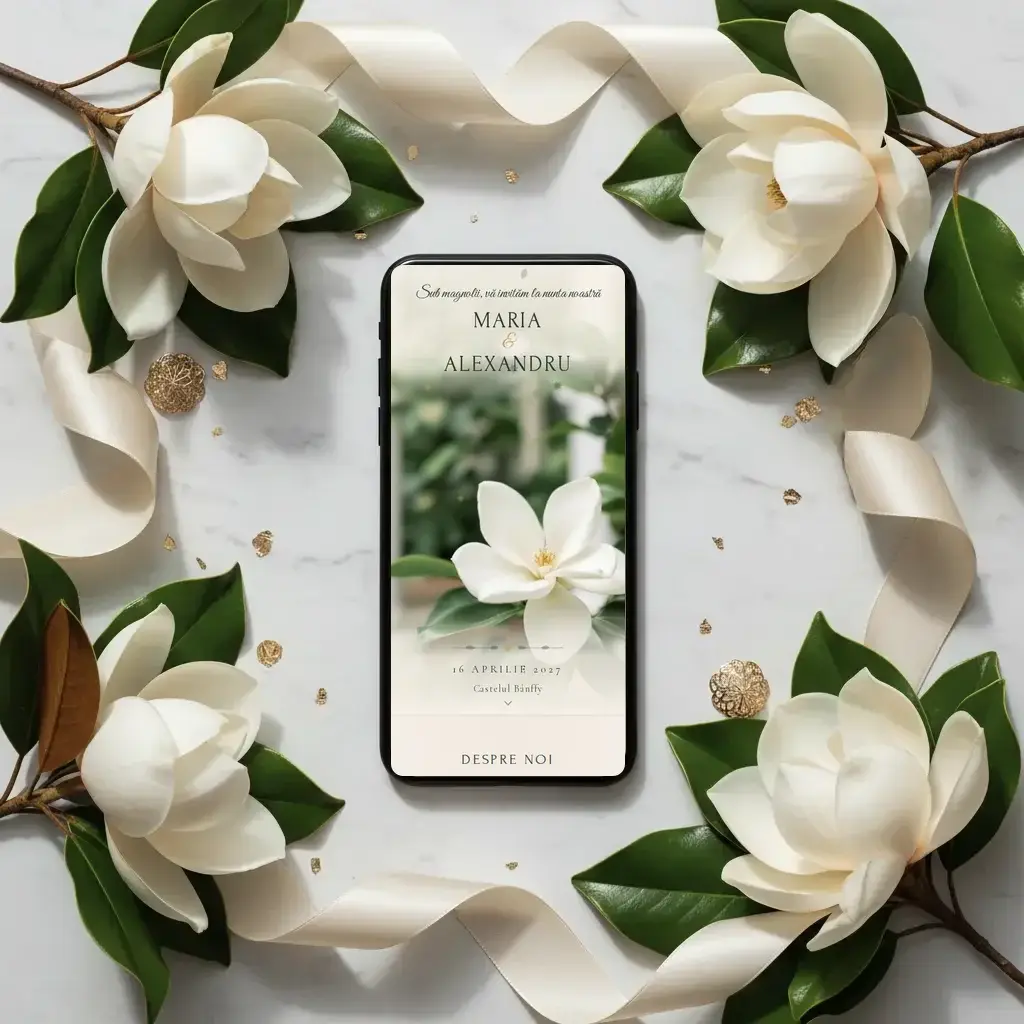 Digital wedding invitation template Magnolie with RSVP