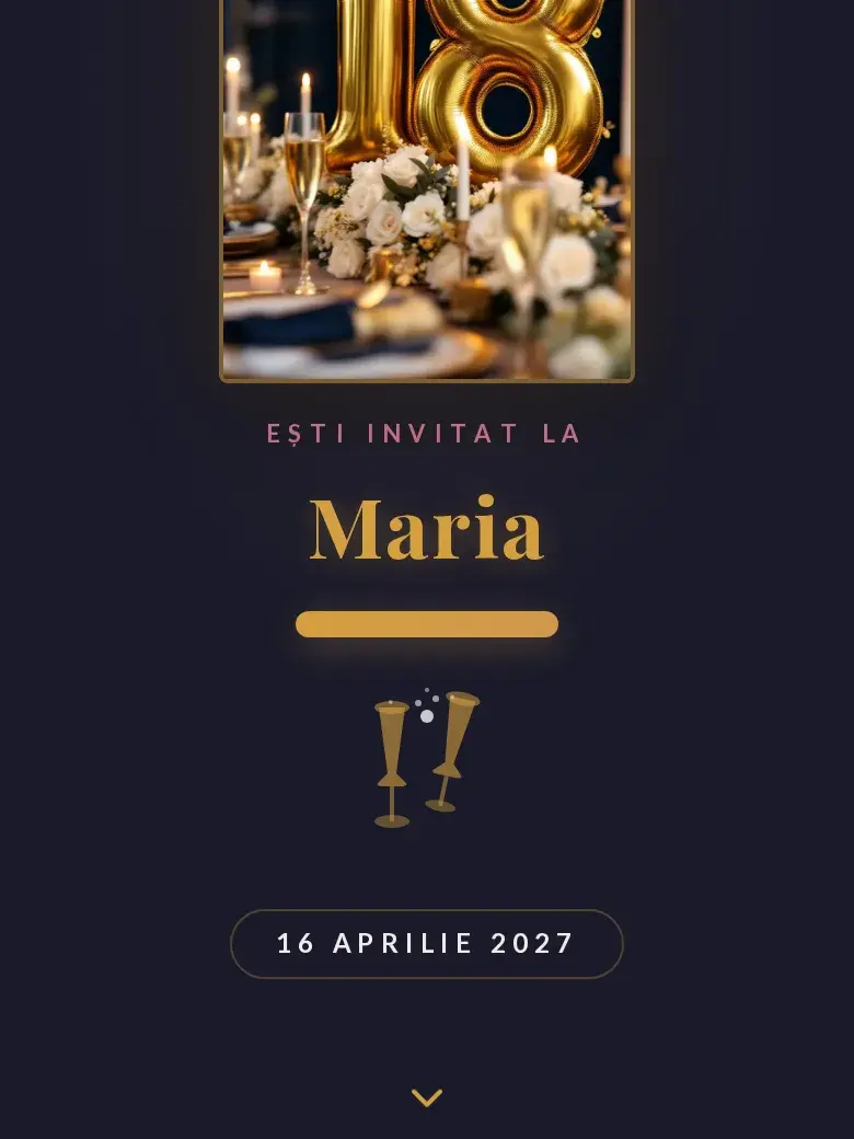 Invitație aniversare digitală model Majorat cu RSVP