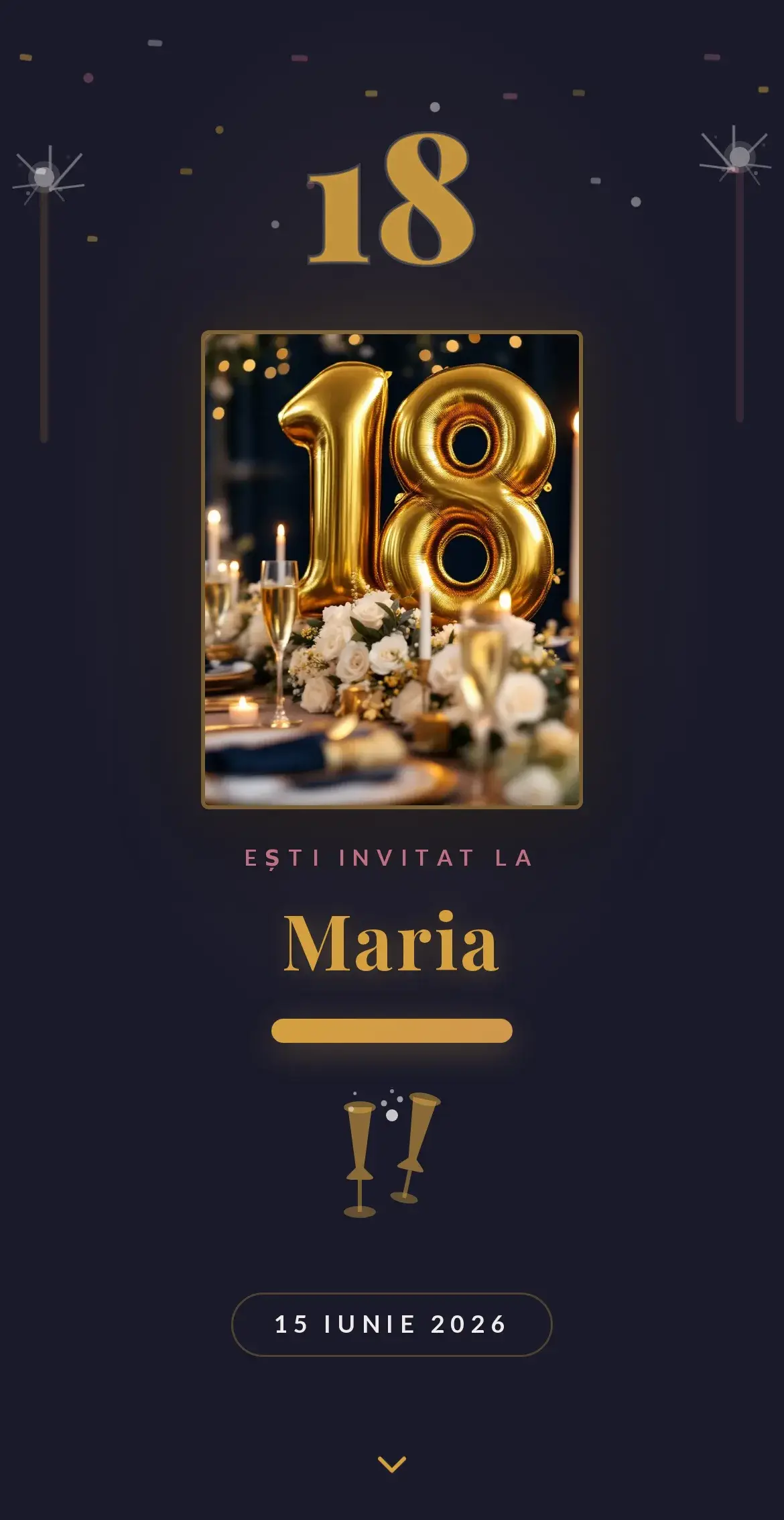 Invitație digitală de majorat de 18 ani cu un aer de gală elegant