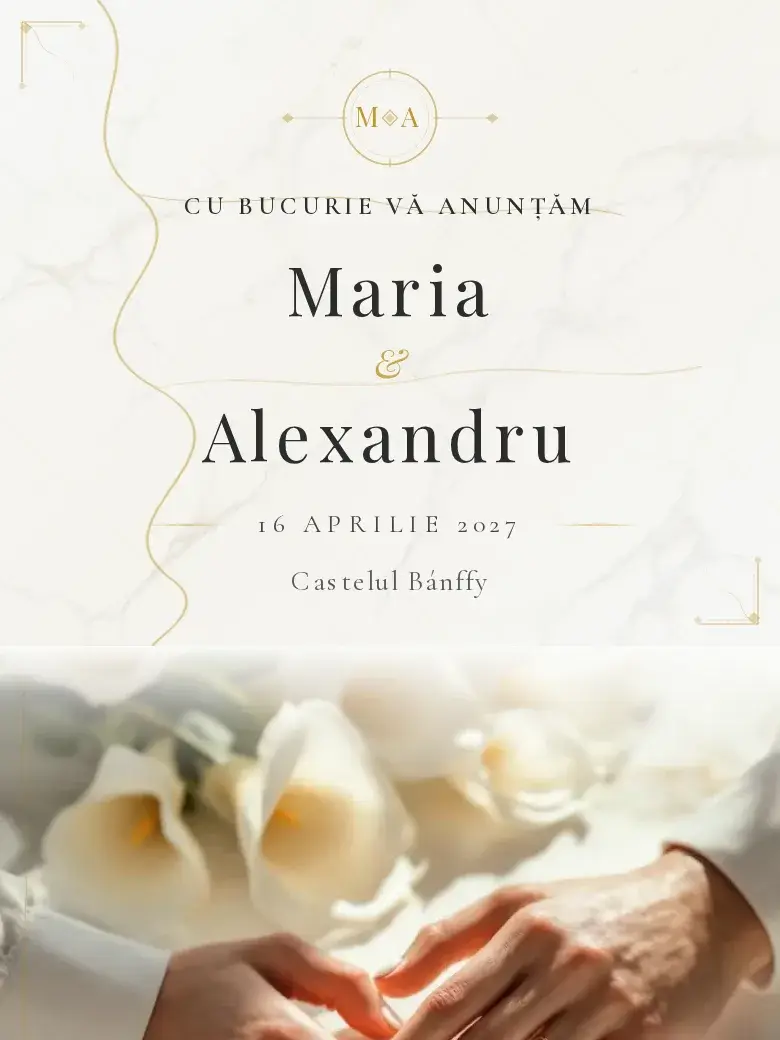Invitație nuntă digitală model Marble cu RSVP