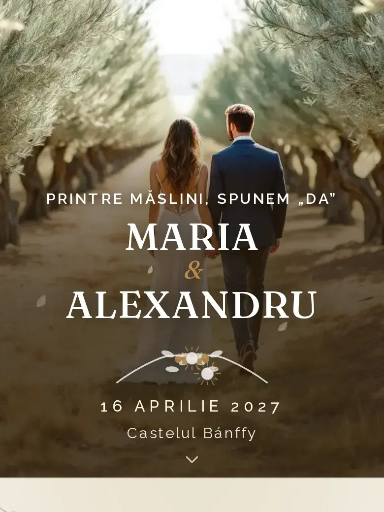 Invitație nuntă digitală model Maslin cu RSVP