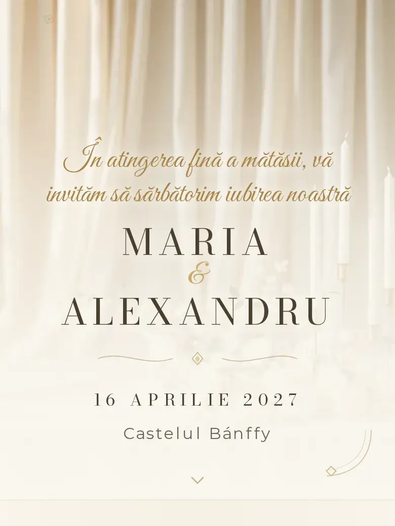 Invitație nuntă digitală model Mătase cu RSVP