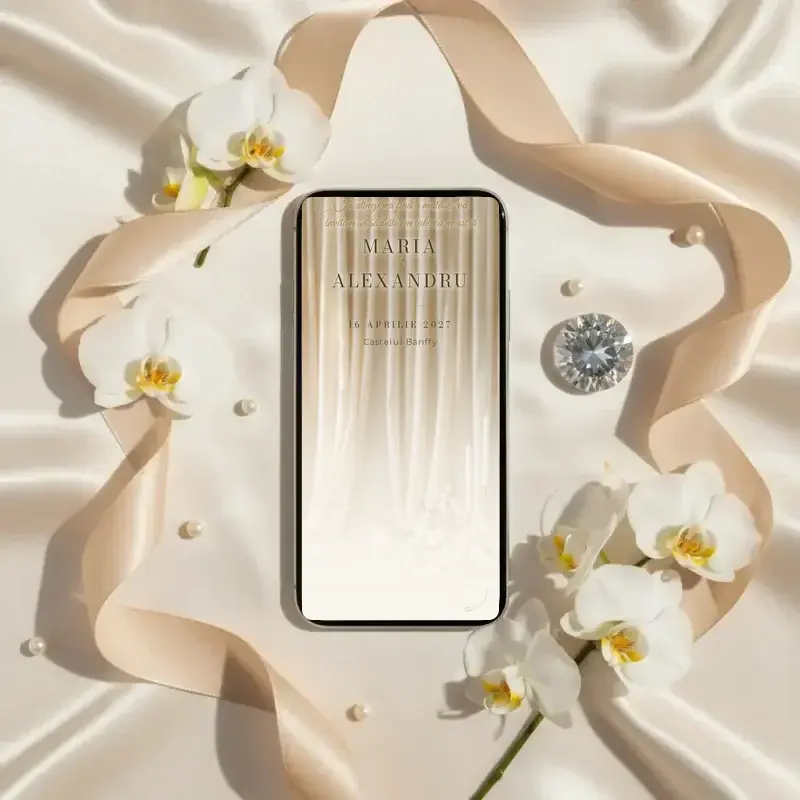 Digital wedding invitation template Mătase with RSVP