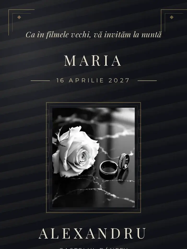 Invitație nuntă digitală model Noir cu RSVP