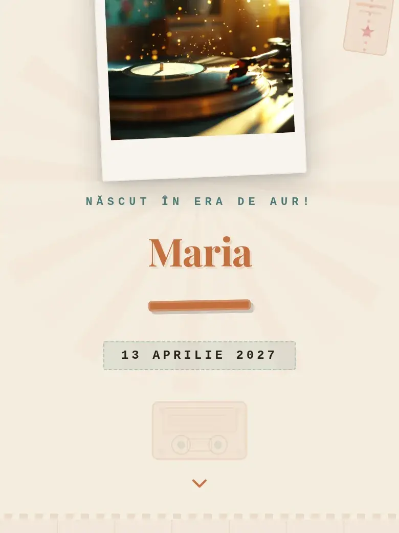 Invitație aniversare digitală model Nostalgia cu RSVP