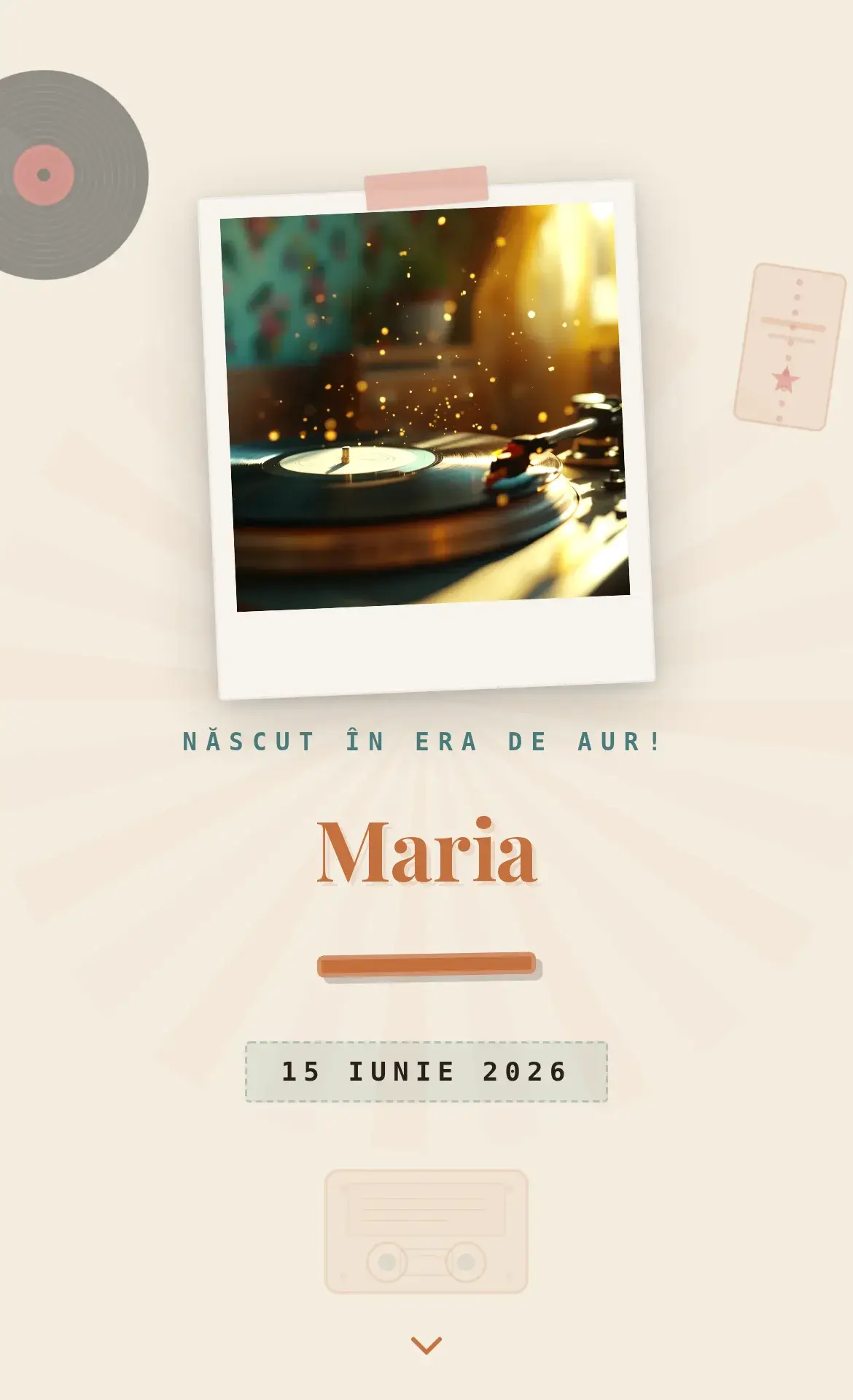 Invitație digitală de aniversare cu temă retro din anii '70