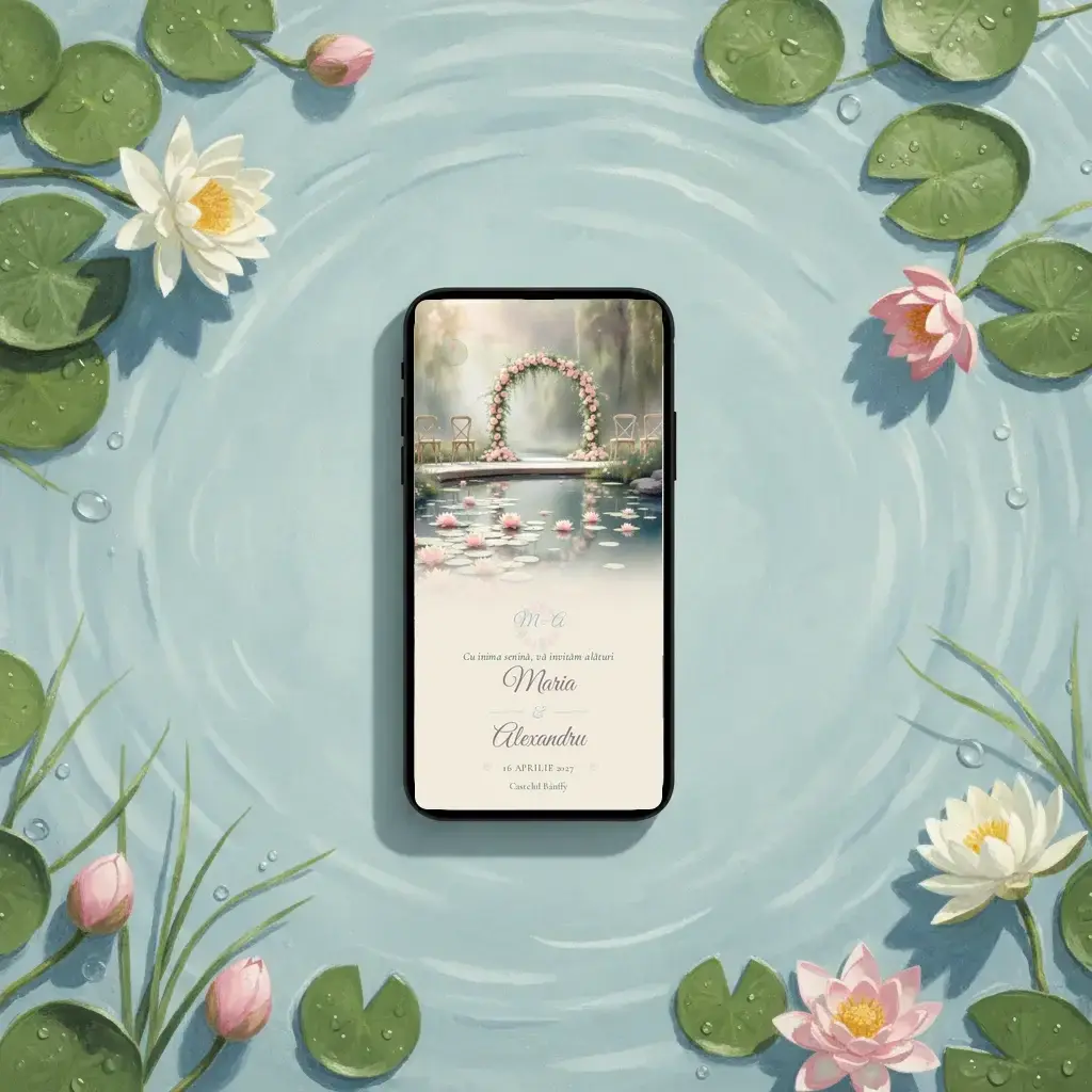 Digital wedding invitation template Nufăr with RSVP