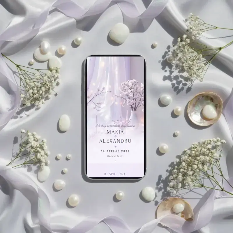 Digital wedding invitation template Opal with RSVP