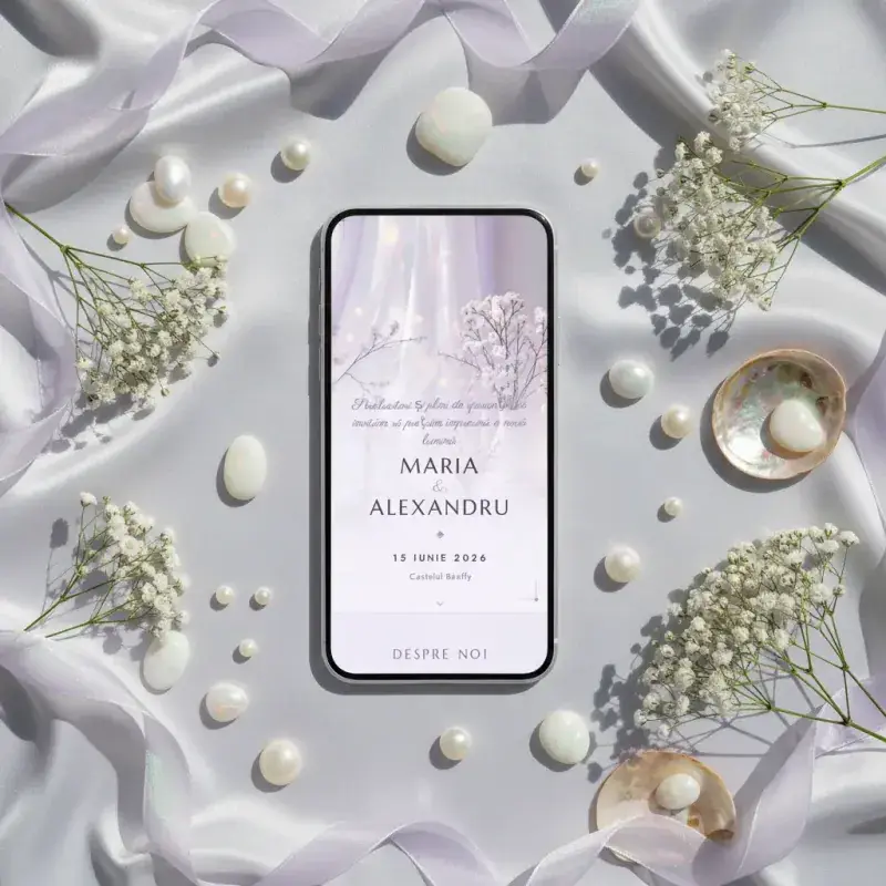 Invitație nuntă digitală model Opal cu RSVP