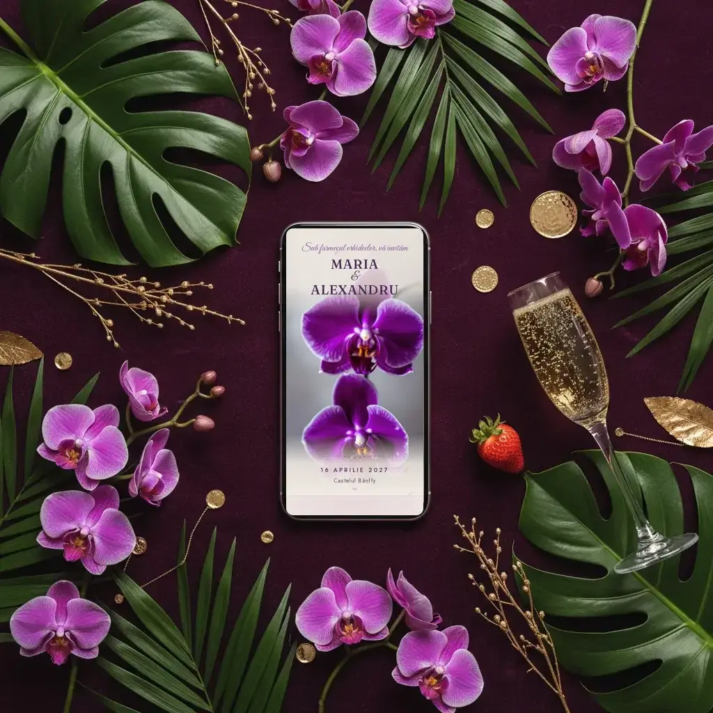 Digital wedding invitation template Orhidee with RSVP