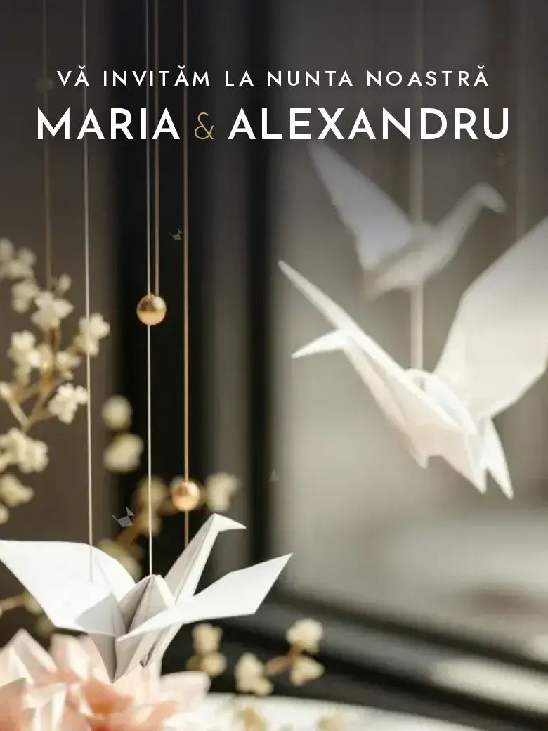 Invitație nuntă digitală model Origami cu RSVP