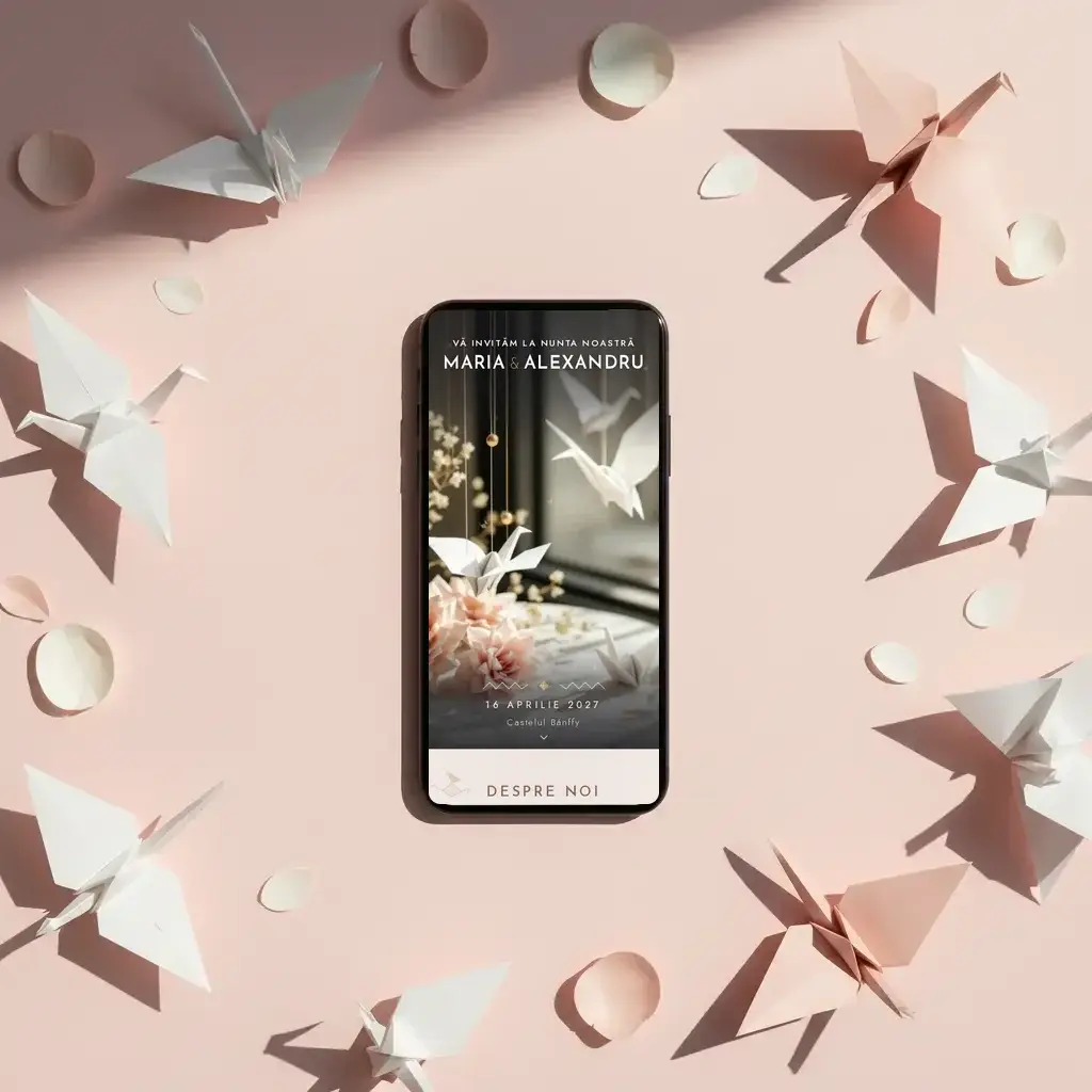 Digital wedding invitation template Origami with RSVP