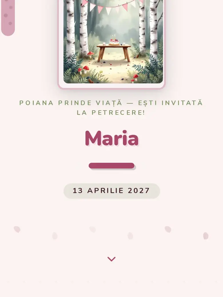 Invitație aniversare digitală model Pădure cu RSVP