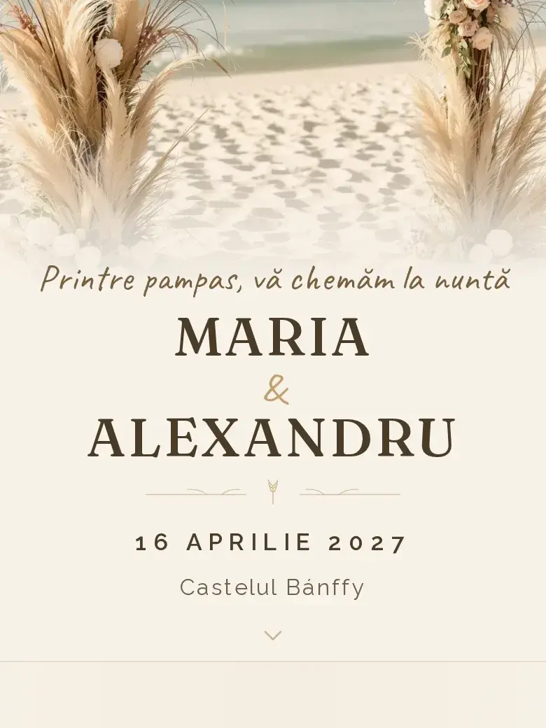 Invitație nuntă digitală model Pampas cu RSVP