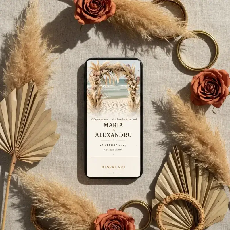 Digital wedding invitation template Pampas with RSVP