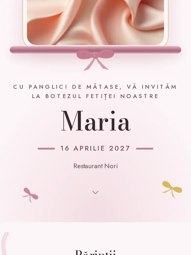 Invitație botez digitală model Panglici cu RSVP