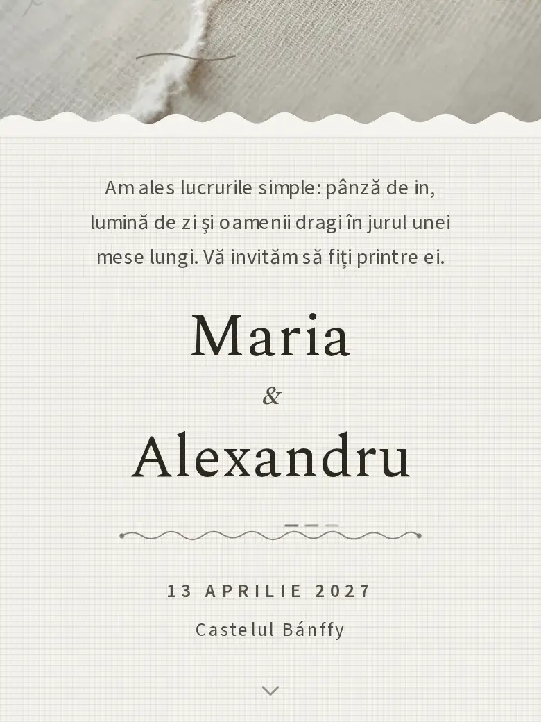 Invitație nuntă digitală model Pânză cu RSVP
