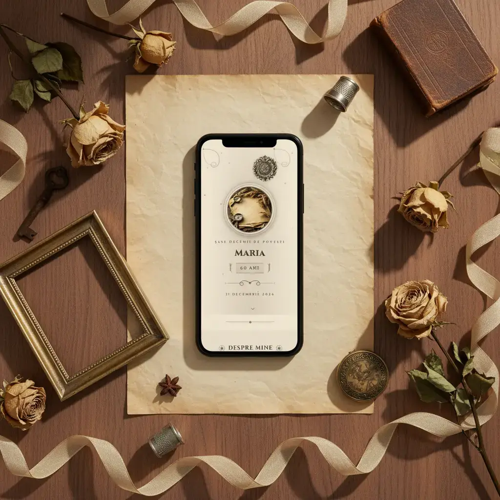 Invitație aniversare digitală model Patină cu RSVP