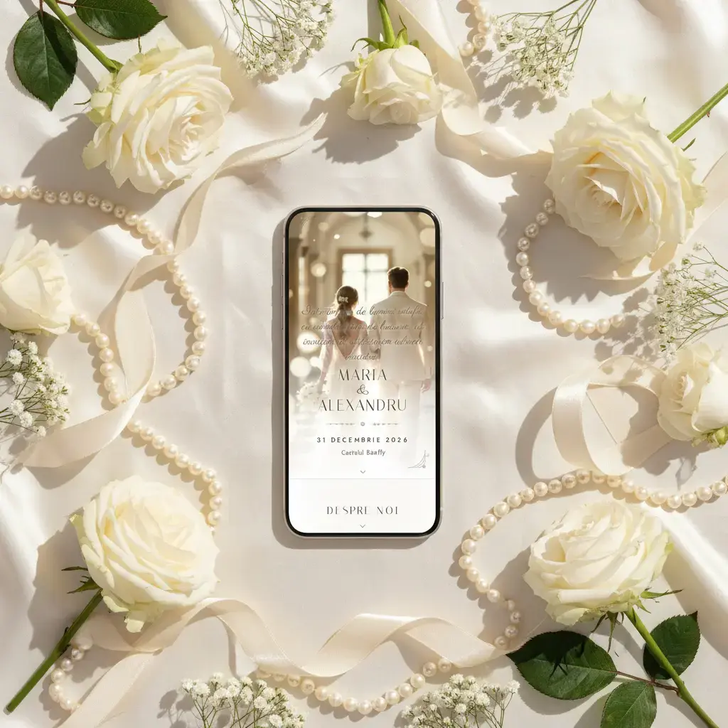 Invitație nuntă digitală model Perla cu RSVP