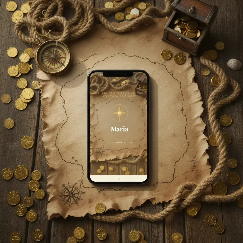 Invitație aniversare digitală model Pirați cu RSVP